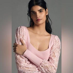 🖤Anthropologie Lace-Sleeve Sweater